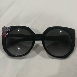 Tous Oversize Black Sunglasses with Flower Jewel Detail and Case